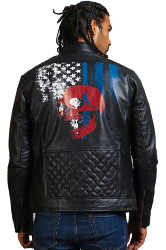 American Skull Flag Mens Biker Jacket Skull Motorcycle Jacket