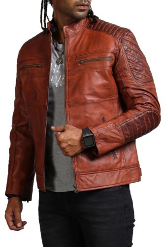 Brown Leather Jacket Men Gusset Cuffs Brown Waxed Tan Men's Biker Jacket