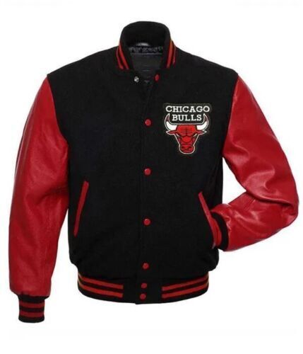 Letterman Chicago Bulls Varsity Black and Red Jacket