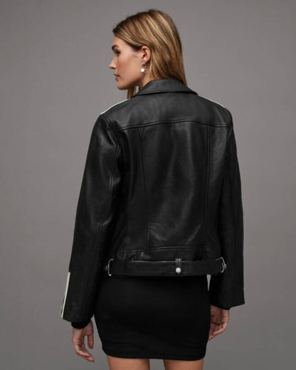 Dren Leather Contrast Biker Jacket