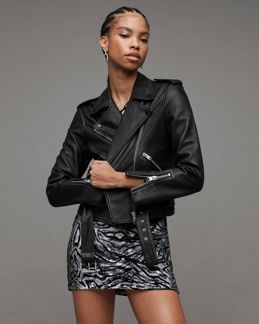 Balfern Belted Hem Leather Biker Jacket