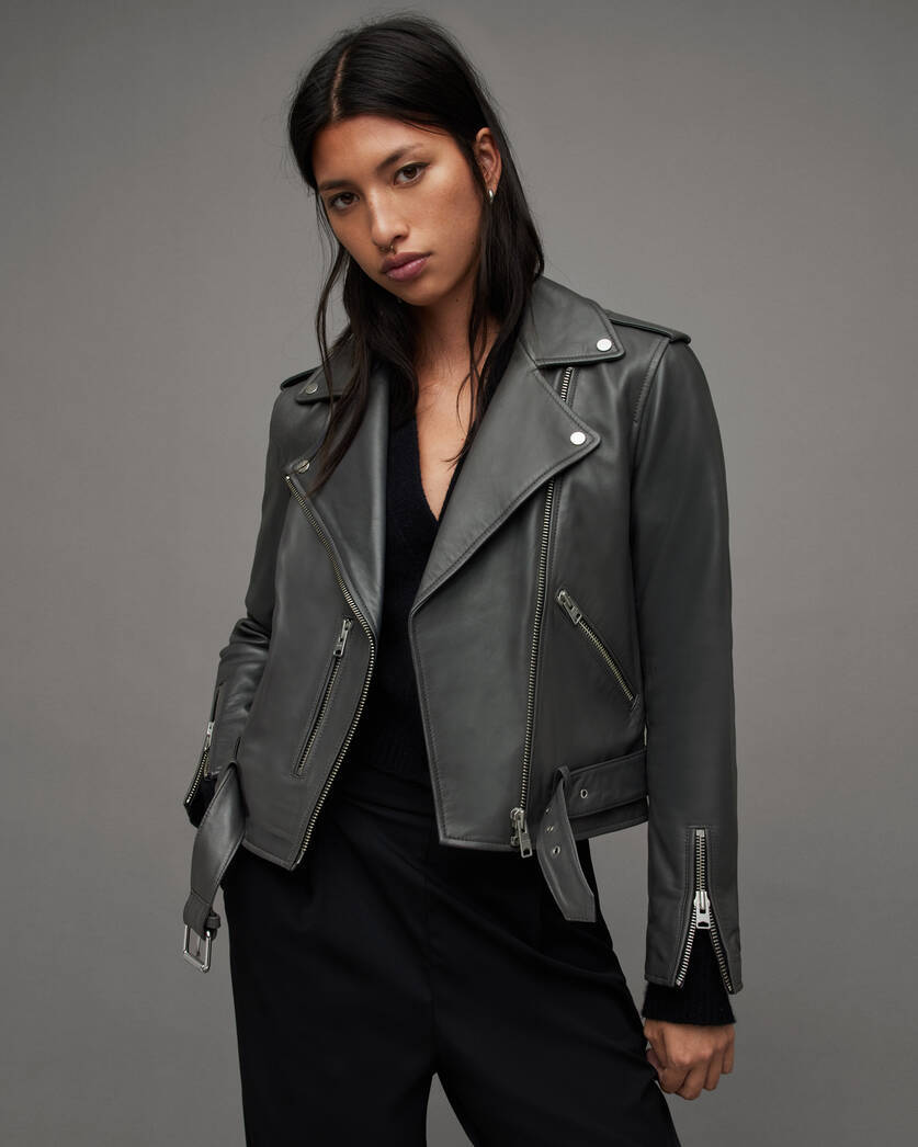 Balfern Belted Hem Leather Biker Jacket