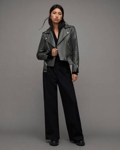 Balfern Belted Hem Leather Biker Jacket