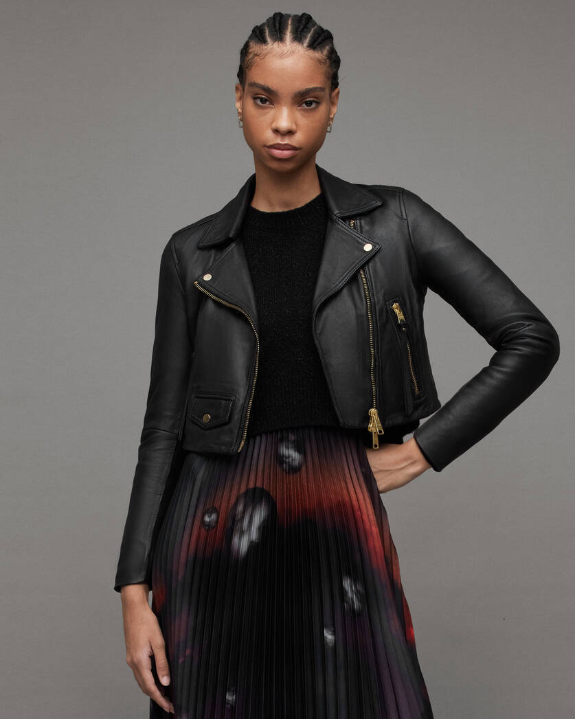 Elora Cropped Leather Biker Jacket