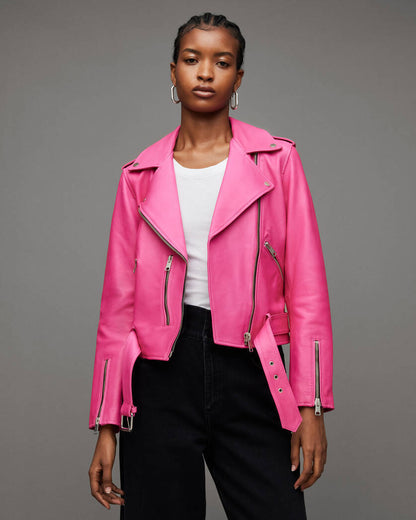 Balfern Belted Hem Leather Biker Jacket