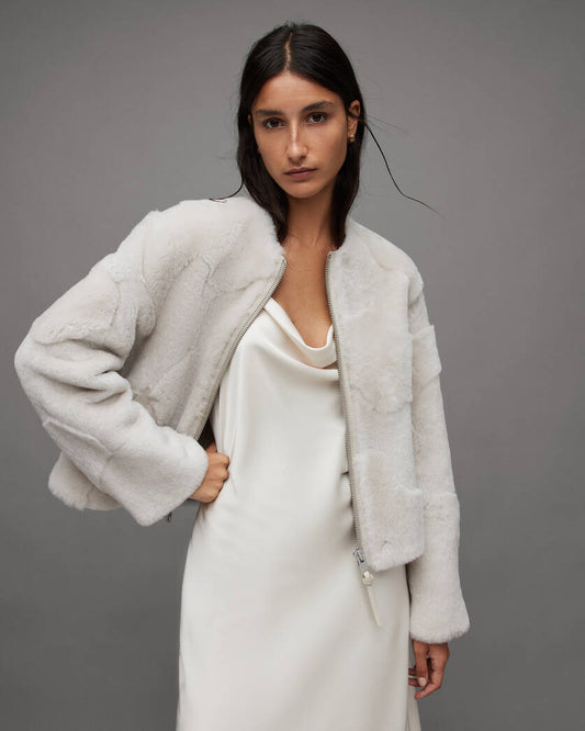 Off White Hania Relaxed Fit Shearling Jacket