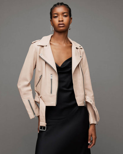 Balfern Belted Hem Leather Biker Jacket