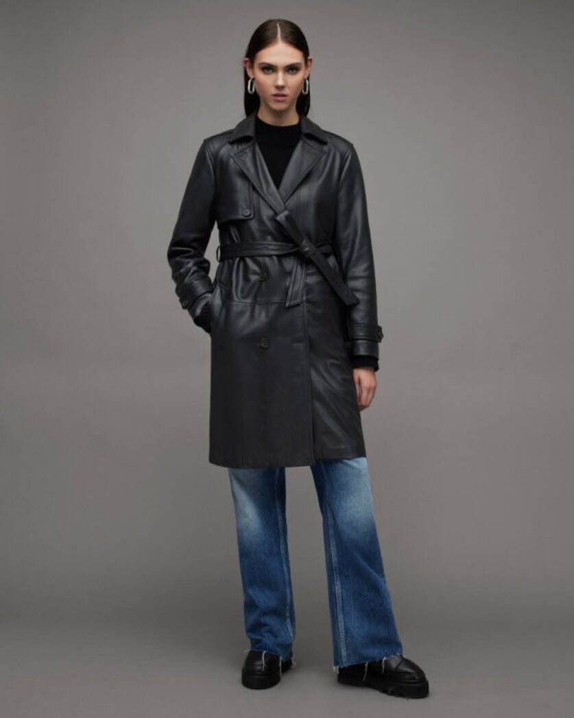 Okena Double Breasted Leather Trench Coat