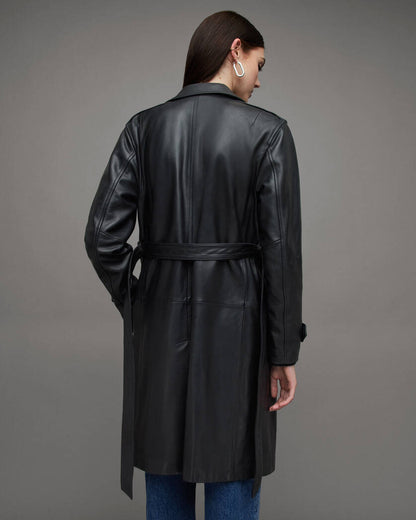 Okena Double Breasted Leather Trench Coat