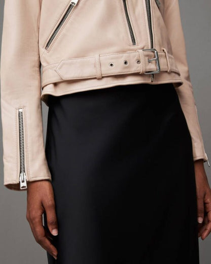 Balfern Belted Hem Leather Biker Jacket