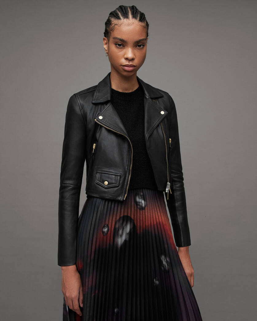 Elora Cropped Leather Biker Jacket