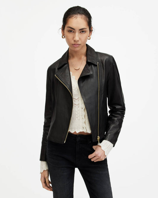 Vela Slim Fit Leather Biker Jacket