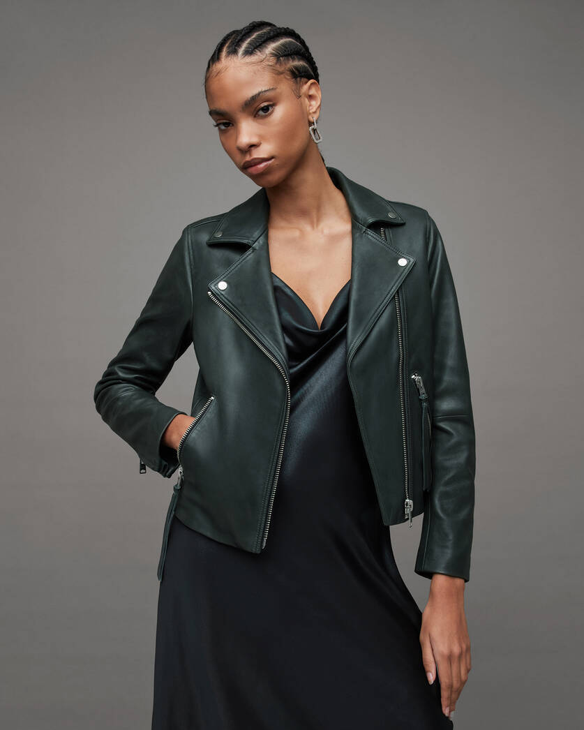 Sycamore Green Dalby Slim Fit Leather Biker Jacket