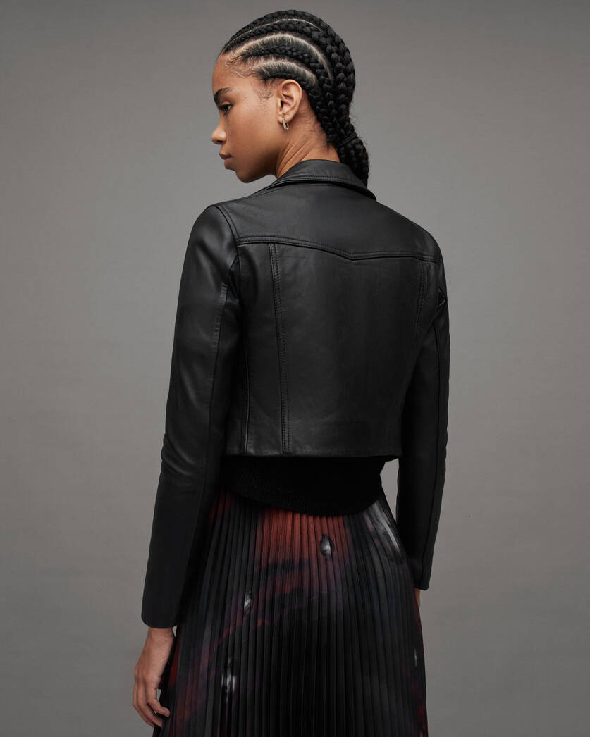 Elora Cropped Leather Biker Jacket