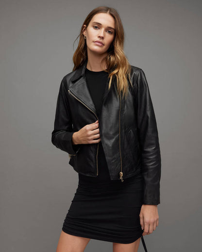 Vela Asymmetric Zip Leather Biker Jacket