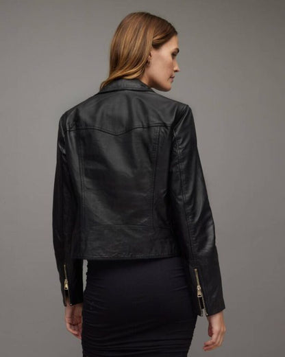 Vela Asymmetric Zip Leather Biker Jacket