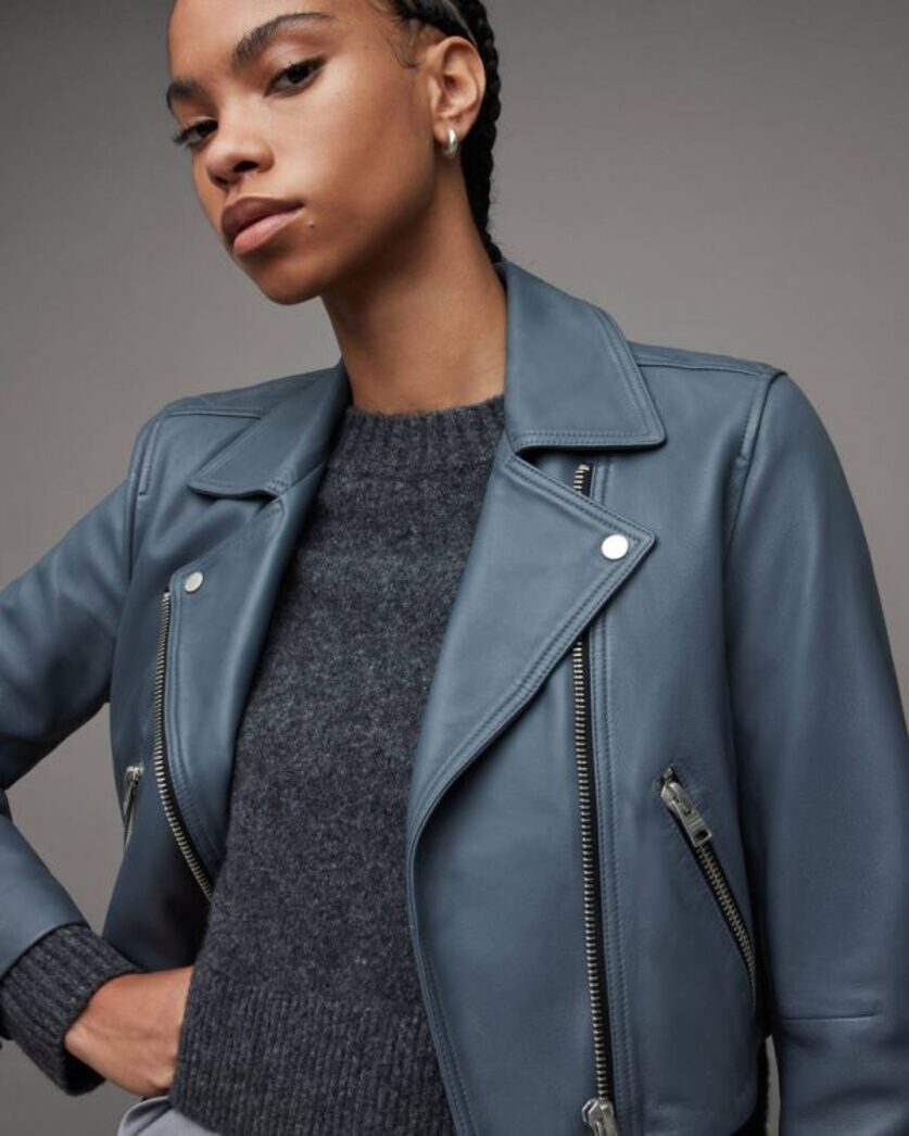 Dalby Cropped Slim Leather Biker Jacket