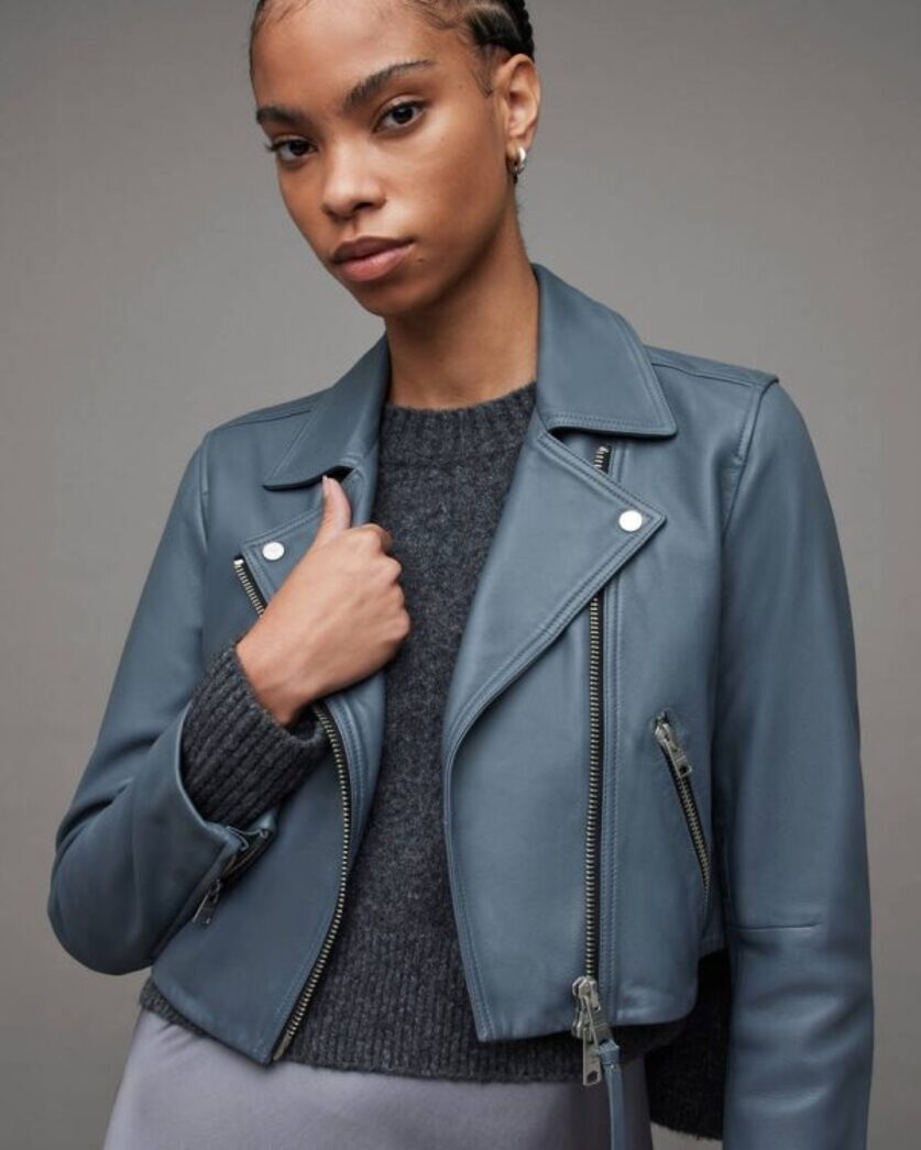 Dalby Cropped Slim Leather Biker Jacket