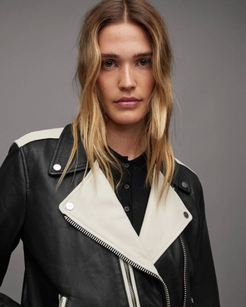 Dren Leather Contrast Biker Jacket