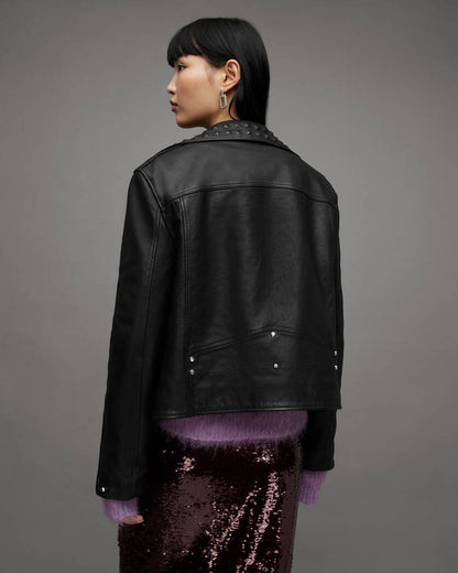 Lyra Pyramid Stud Leather Biker Jacket